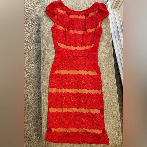 Red Lace Dress with Nude Slip - Picture 2 of 5